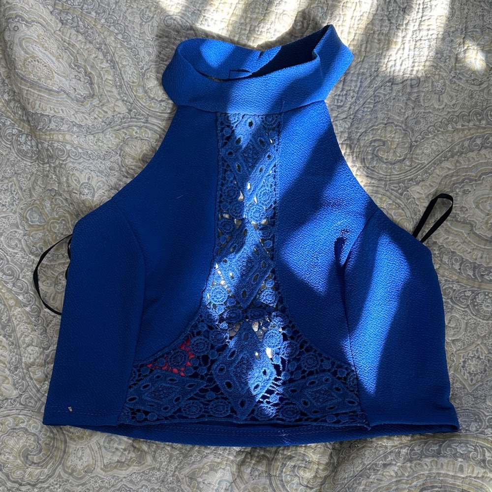 a'gaci Blue Lace Detail Crop Top